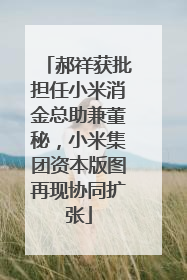 郝祥获批担任小米消金总助兼董秘，小米集团资本版图再现协同扩张